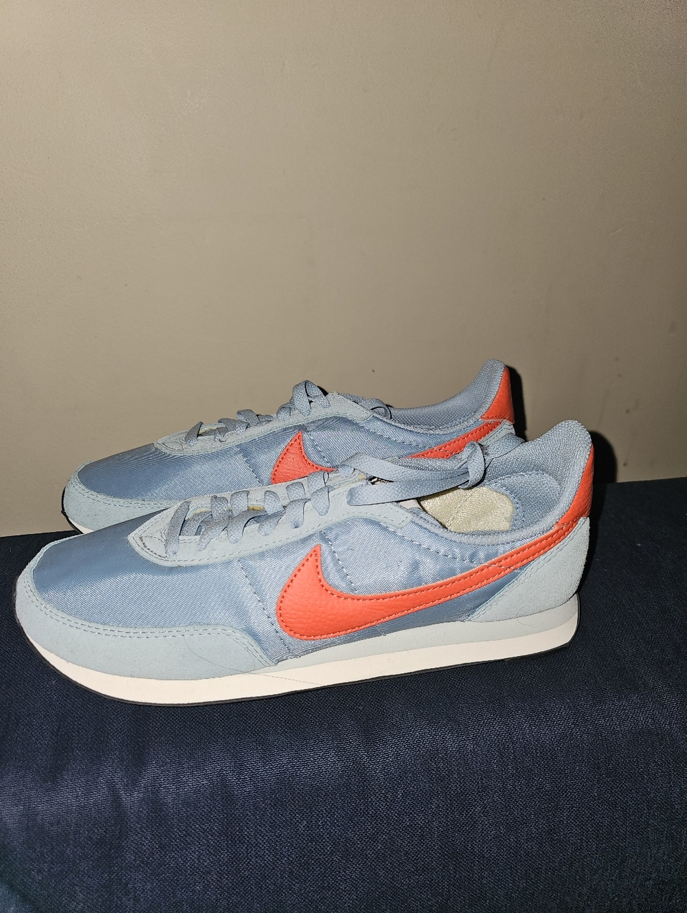 Nike Men’s  Waffle Trainer Light Blue Sneakers with Orange Swoosh